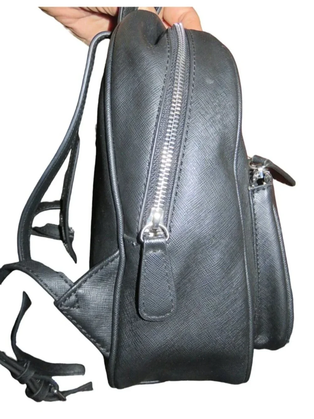 Guess Matte Black Vegan Full Grain Leather Mini Backpack Daypack NWOT never used